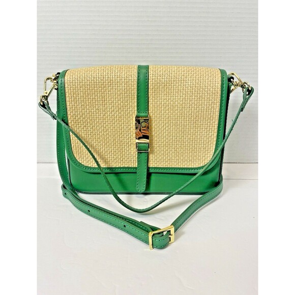 Valentina Fiore Genuine Leather Made in Italy Green  Crossbody Shoulder Handbag - Picture 2 of 16